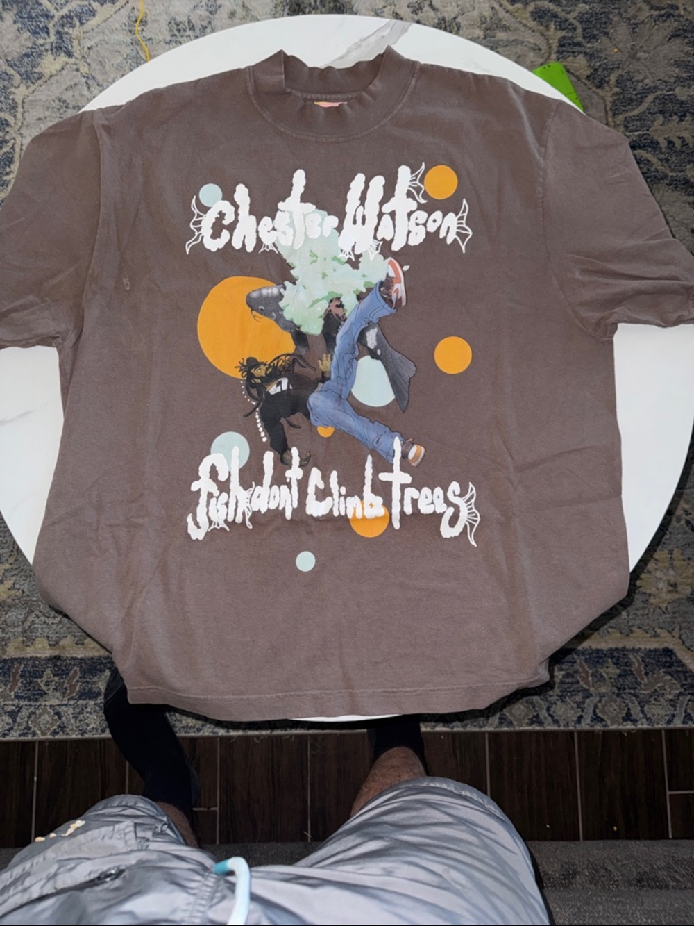 Chester Watson oversized Graphic Tee in Brown with Orange Accents